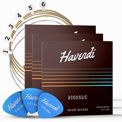 Abbildung von HAVENDI® Gitarrensaiten I Westerngitarre für brillante Klangqualität Langlebige Stahl Saiten mit Phosphor Bronze Ummantelung inkl. 3 Plektren