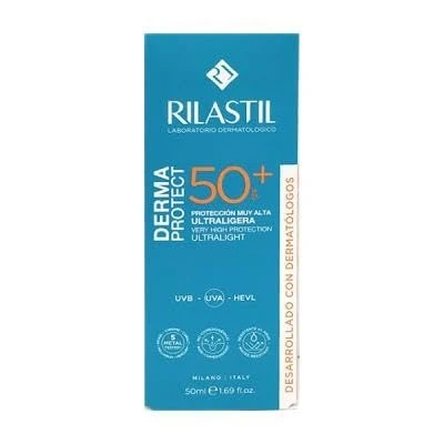 Abbildung von Rilastil Dermaprotect 50+, Sonnenschutz, schützt die Haut vor UVB Strahlen, UVA Strahlen und blauem Licht, spendet Feuchtigkeit verhindert Alterung, geeignet für alle Hauttypen, 50 ml