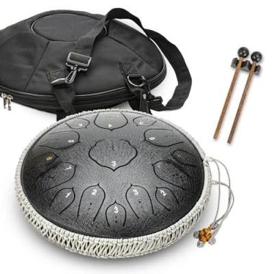 Abbildung von RATSTONE Zungentrommel,Tongue Drum,Steel Tongue Drum, 14 Zoll 15 Note D Dur Zungentrommel Percussion Instrument mit Trommelstöcken/Tragetasche für Klangheilung Meditation Yoga