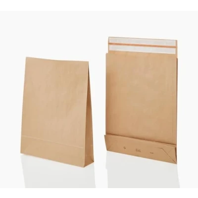 Abbildung von e Green Faltentasche 500x400x100 mm (100 Stück), haftklebende Faltentaschen mit Klotzboden und Seitenfalte, wiederverwendbare Versandtaschen aus 100% FSC zertifiziertem Kraftpapier, 120g/m²