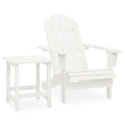 Abbildung von vidaXL Tannenholz Massiv Adirondack Gartenstuhl mit Tisch Beistelltisch Deckchair Stuhl Sessel Gartensessel Holzstuhl Terrassenstuhl Gartenmöbel Weiß