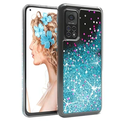 Abbildung von EAZY CASE Hülle kompatibel mit Xiaomi Mi 10T (5G) / Pro Schutzhülle Flüssig Glitzer, Handyhülle, Schutzhülle, Back Cover Glitter, TPU/Silikon, Transparent/Durchsichtig, Blau