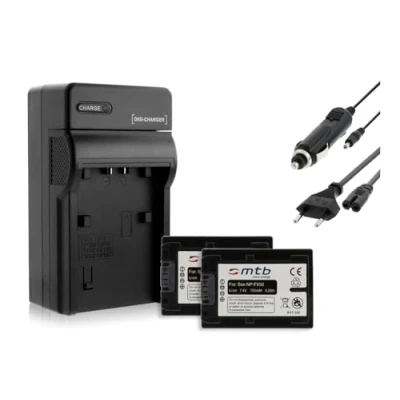 Abbildung von 2 Akkus + Ladegerät (KFZ, Netz) für Sony NP FV50 / DEV , DCR HDR NEX ...Siehe Liste!