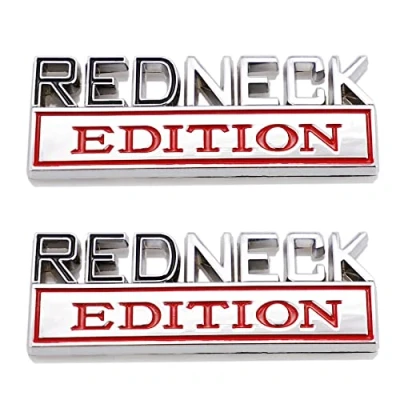 Abbildung von 2 Stück Redneck Edition Emblem Auto LKW Ersatz für Universal Fahrzeug SUV (Silber Rot)