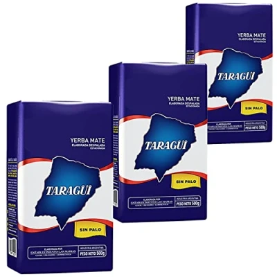 Abbildung von Taragui Yerba Mate Tee Elaborada Sin Palo (Despalada) 1.5 kg (500g x 3) aus Argentinien die Reifezeit beträgt 12 Monate Detox und Energie Getränk