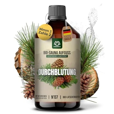 Abbildung von NORDHOLZ® Saunaaufguss BIO [NATURREINE ÄTHERISCHE ÖLE] Sauna Aufgussmittel #7 Durchblutung 250ml Latschenkiefer Aufguss aus Franken