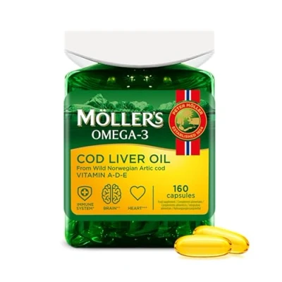 Abbildung von Moller’s ® Lebertran Kapseln Omega 3 Fettsäuren DHA &amp; EPA, Enthält Vitamin A, D E, Unterstützt Immunsystem, Herzfunktion, Gehirnfunktion Sehkraft 160 Stück