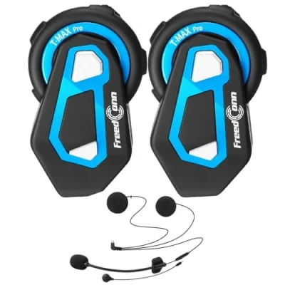 Abbildung von FreedConn T Max Pro Motorrad Bluetooth Headset, Helm Intercom, Kommunikationssystem für bis zu 6 Motorräder mit 1000m Reichweite/FM Radio/Voice Prompt/DSP und CVS Geräuschunterdrückung/Wasserdicht