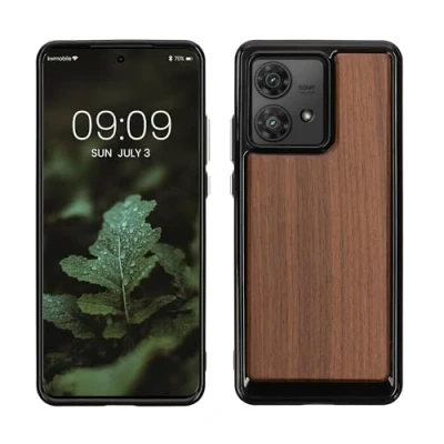 Abbildung von kwmobile Hülle kompatibel mit Motorola Edge 40 Neo Holz Case stoßfestes Handy Cover TPU Handyhülle in Dunkelbraun
