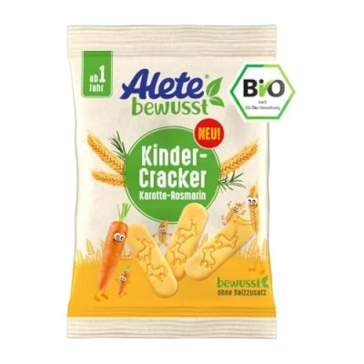 Abbildung von Alete bewusst Bio Kinder Cracker mit Karotten und Rosmarinpulver Ab 1 Jahr Ohne Salz Zuckerzusatz, Qualität, 30 g Packung