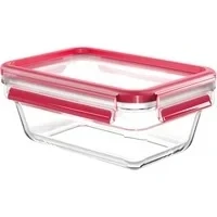 Abbildung von Emsa N10408 Clip &amp; Close Glas Frischhaltedose 0,85 L stapelbar gefrierfest backofenfest mikrowellenfest rutschfestes Stapeln 100% dicht spülmaschinenfest Transparent/Rot