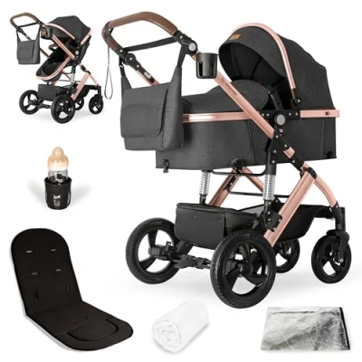 Abbildung von Bergsteiger Nizza 3 in 1 Kinderwagen, Kombikinderwagen Komplettset, Babywanne &amp; Buggy Sportsitz inklusive, Auto Babyschale Isofix Station optional