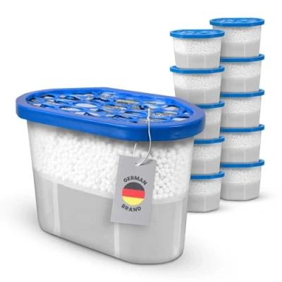 Abbildung von Bestlivings Luftentfeuchter Raumentfeuchter, für 50 m3 Räume, Tank 0,55 l, 10er Pack 230g Granulat 550ml