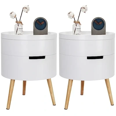 Abbildung von WOLTU Nachttisch 2er Set Nachtkommode Nachtschrank Beistelltisch Sofatisch, mit Stauraum, Beinen, Holz, MDF, Weiß, 38x38x51cm(BxTxH), TS50ws 2