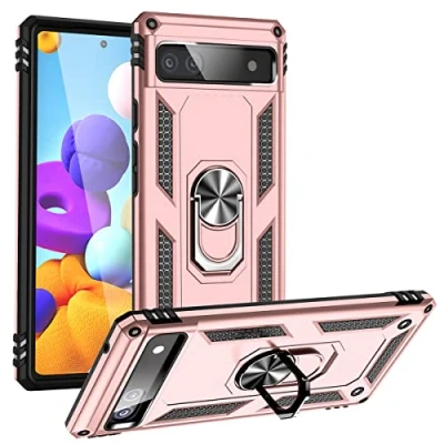 Abbildung von RMSOL Hülle Kompatibel Mit Google Pixel 6A, Dual Layer Silica TPU + PC Harter Handyhülle Ständer, Roségold