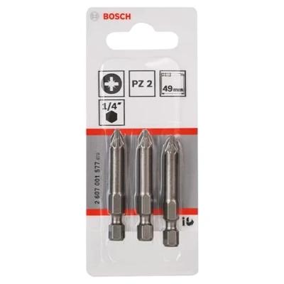 Abbildung von Bosch Professional Bit Extra Hart für Pozidriv Kreuzschlitzschrauben (PZ2, Länge: 49 mm, 3 Stück), 2607001577