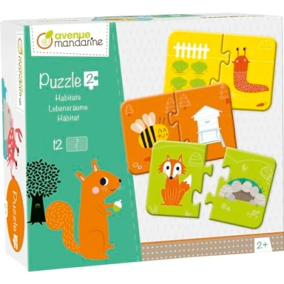 Abbildung von Avenue Mandarine JE511C Set mit 12 Puzzles 2 teilig, praktisch, spielerisch und farbenfroh, ideal für Kinder ab 3 Jahren, 1 Set, Lebensräume
