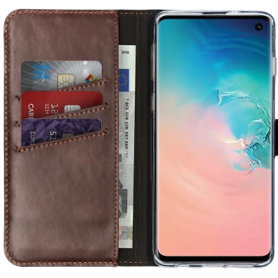 Abbildung von Samsung Galaxy S10 Hülle Echtleder Selencia Klapphülle Handyhülle Braun