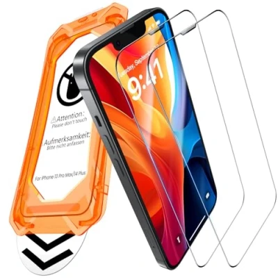 Abbildung von UniqueMe für iPhone 13 Pro Max/14 Plus Panzerglas [Full Screen Displayschutz] Schutzfolie Schutzglas,Auto Installation,2 Stück