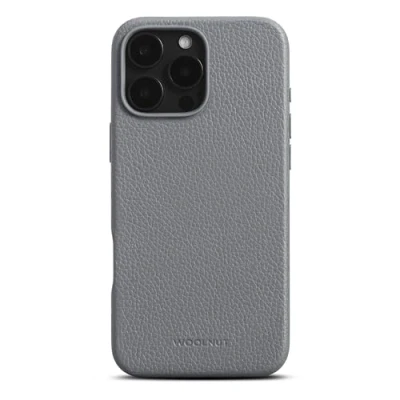 Abbildung von Woolnut Lederhülle für iPhone 16 Pro Max Grau Luxuriöse Hülle aus skandinavischem Vollnarbenleder, kompatibel mit MagSafe, schlankes Design Schutz Kamera, Display und Aluminiumknöpfen