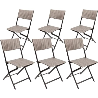 Abbildung von BRUBAKER 6er Set Gartenstuhl Toskana Polyrattan Klappstuhl wetterfest und robust Balkonstuhl klappbar Campingstuhl für Garten Balkon Terrasse Camping Stuhl Grau Braun