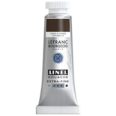Abbildung von Lefranc &amp; Bourgeois 301220 Linel Gouache extrafeine und geschmeidige Wasserfarben mit maximaler Farbintensität, Leuchtkraft für streifenfreien Auftrag, 14ml Tube Umbra Natur