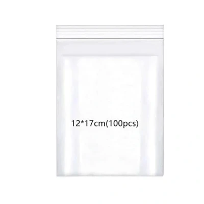 Abbildung von huruirui 12x17cm Druckverschlussbeutel,100Stück zip Beutel Wiederverschließbare Durchsichtige Plastikbeutel Klein Verschlussbeutel Zipper Set Kleine Wasserdichter 100μm