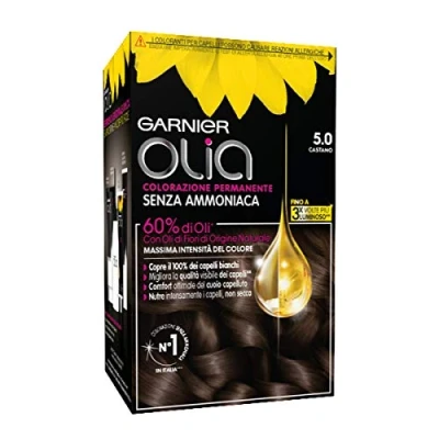 Abbildung von Permanente Coloration und Abfärbung von Garnier Olia 5.0 braun
