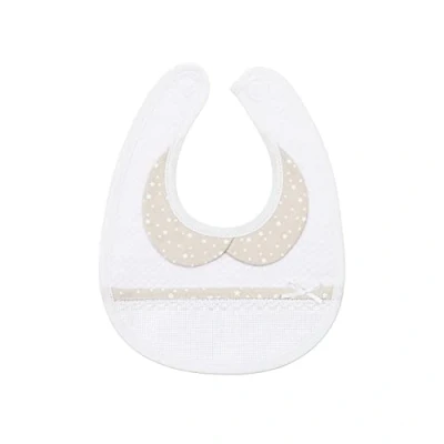 Abbildung von Filet Lätzchen für Neugeborene aus Weichem Weißem Stoff, Aida Tasche zum Besticken, schützt die Kleidung des Babys vor dem Füttern und Spucken, 100% Made in Italy, Weiß Beige