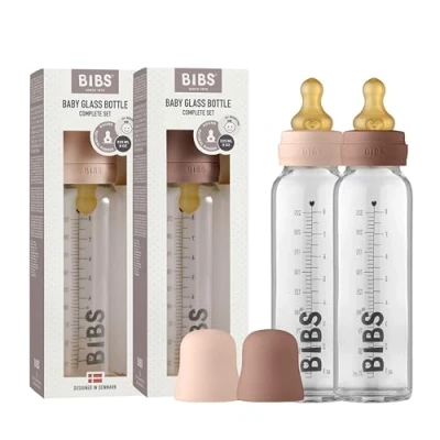 Abbildung von BIBS Baby Glass Bottle 225ml, 2er Pack, Vermindert Koliken, Runder Sauger aus Naturkautschuklatex, Unterstützt das Stillen, Complete Set 225 ml (Pack of 2), Blush/Woodchuck
