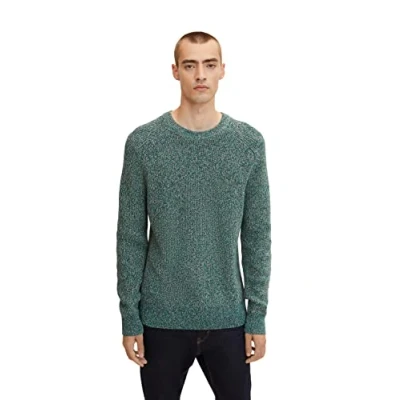 Abbildung von TOM TAILOR Herren Basic Strickpullover 1032292, 30369 Green White Navy Mouline, M