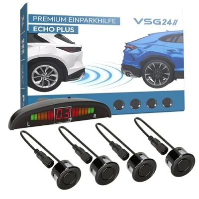 Abbildung von VSG24 Display Premium Einparkhilfe ECHO PLUS Schwarz PDC 22121 Rückfahrkamera (4 x Parksensoren hinten mit Stecksystem, Parkhilfe inklusive Display)