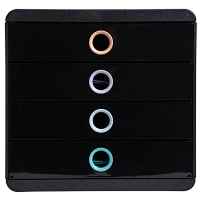 Abbildung von Exacompta 314496D Premium Ablagebox Aquarel mit 4 Schubladen für DIN A+ Dokumente. Belastbare Schubladenbox hoher Kapazität mehr Platz auf dem Schreibtisch Pop Box schwarz/bunt