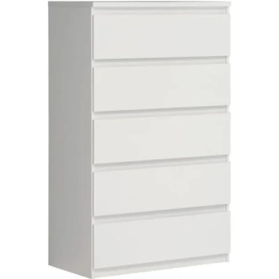 Abbildung von FORTE Chelsea Hohe Kommode 77 mit 5 Schubladen, Weiß, 77,2 cm breit x 128,1 hoch 42,2 tief