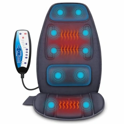 Abbildung von Snailax Massagesitzauflage mit Wärme, 10 Vibrationsmotoren Massageauflage Vibration zur Entspannung, Sitzkissen für Rücken und Nacken, Rückenmassagegerät Hause Büro, Geschenke
