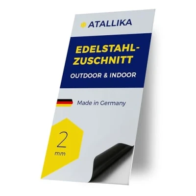 Abbildung von ATALLIKA Edelstahlblech 2mm [blank, 700 x 500 mm] Metallplatte aus V2A Edelstahl [wetterfest für Outdoor &amp; Indoor] präziser Blech Zuschnitt Deutschland [einseitig gebürstet]