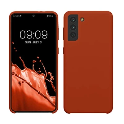 Abbildung von kwmobile Hülle kompatibel mit Samsung Galaxy S21 Plus Silikon Handy Case Handyhülle weiche Oberfläche kabelloses Laden Rusty Orange