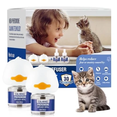 Abbildung von Pheromone Katzen Beruhigung Steckdose FüR Cat Calming Diffuser Beruhigendes Diffusor Set Katze Anti Stress Beruhigungsmittel Duftstecker Geschmacklos（2 StöPsel + 2 NachfüLlpackungen à 48 Ml）