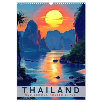 Abbildung von Thailand Old School Poster Style (Wandkalender 2025 DIN A3 hoch), CALVENDO Monatskalender
