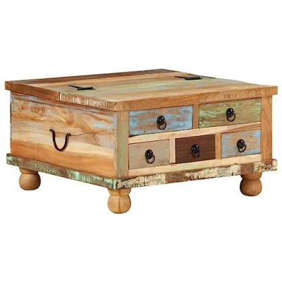 Abbildung von vidaXL Couchtisch mit 5 Schubladen 1 Staufach Vintage Beistelltisch Wohnzimmertisch Kaffeetisch Sofatisch Teetisch Recyceltes Massivholz 70x70x38cm