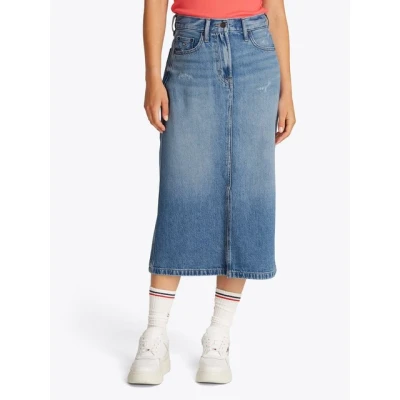 Abbildung von Tommy Jeans Claire MIDI Skirt Jeansrock, Damen, Größe: 32, Denim light