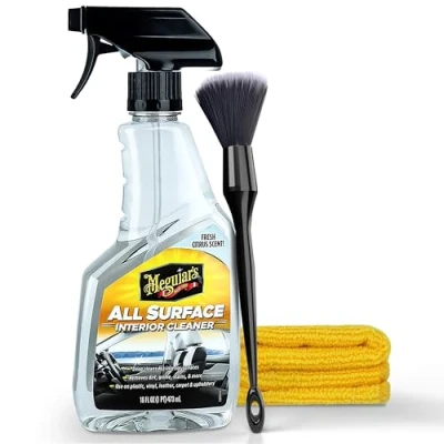 Abbildung von Auto Innenraum Reiniger Set Meguiar&#039;s All Surface Interior Cleaner + Reinigungspinsel Mikrofasertuch Innenraumreiniger geeignet für Kunststoff Leder Polster Teppich