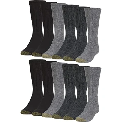 Abbildung von GOLDTOE Herren Harrington Crew, mehrere Socken, Anthrazit/Hellgrau/Schwarz (12 Paar), Large (12er Pack)