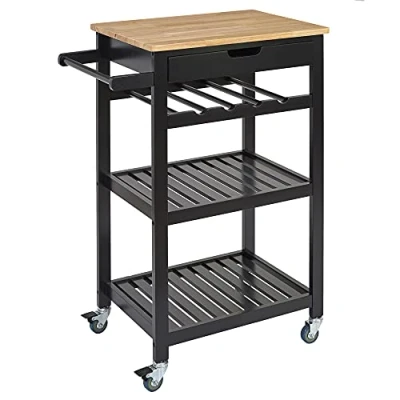 Abbildung von HOME DECO FACTORY HD7102 Servierwagen auf Rollen, 40 x 62,5 85,5 cm, fahrbare Aufbewahrung, für Küche, Esszimmer, Schwarz/Holz, 40x62.5x85.5 cm