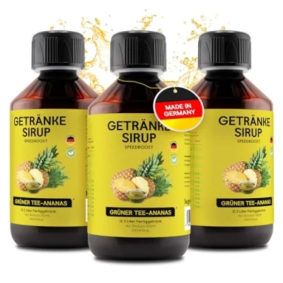 Abbildung von hCGC® Immunsystem Sirup SpeedBoost 3x 250ml, Vegan Zuckerfreies Getränkekonzentrat für 12,5L Fertiggetränk Fruchtsirup Booster mit Vitaminen, Magnesium &amp; L Carnitin Grüntee Ananas