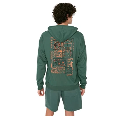 Abbildung von Trendyol Herren Kapuze mit Slogan Oversize Sweatshirt, grün, Small