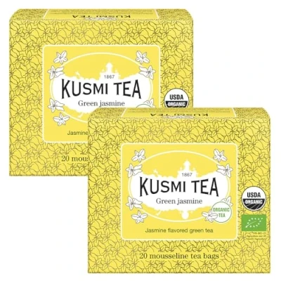 Abbildung von Kusmi Tea 2er Pack Grüntee Jasmin Bio Grünteemischung mit 100% biologisches Grüner Tee Heiß oder als Eistee genießen 2x20 Teebeutel