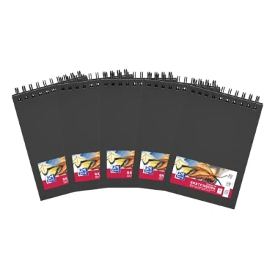 Abbildung von Oxford SKIZZENBUCH NOTIZBUCH HOCHWERTIGES PAPIER A5 Hardcover Doppelspiralbindung 40 Blatt 225g/m² Schwarz 5er Pack