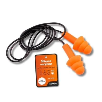 Abbildung von Mivos 200 Paar Wiederverwendbare Gehörschutz Ohrstöpsel in einem Display Wasserdicht und Weich Silikon Gehörschutzstöpsel mit Kordel Lärm Senkung 32DB für einen Optimalen