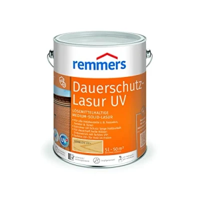 Abbildung von Remmers Dauerschutz Lasur UV farblos, 5 Liter, Dekorative Medium Solid für Außen, auch helle Farbtöne und farblos UV+, wetterbeständig